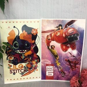 DISNEY movie posters lot of 2-LILO & STITCH & BIG HERO 6 colorful 17.5 x 11